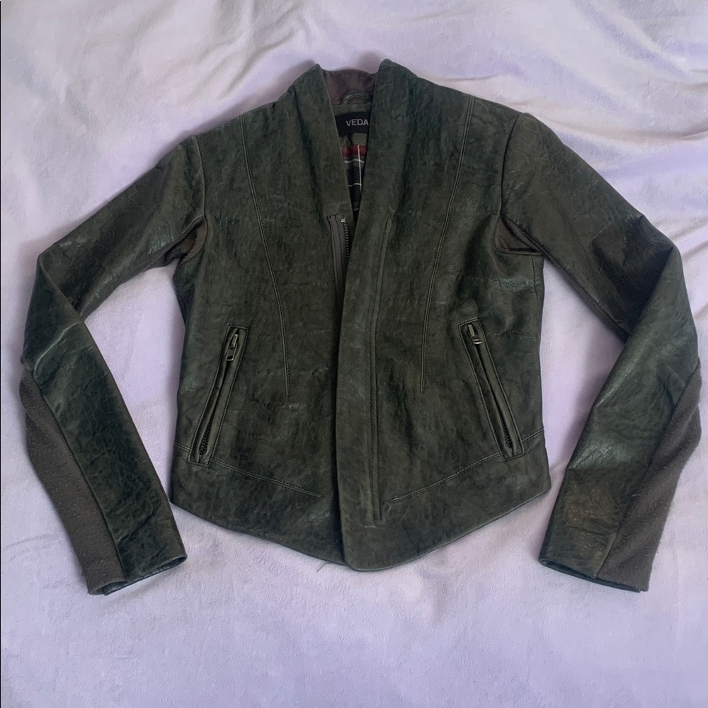 Veda charcoal grey Leather Jacket Size 2